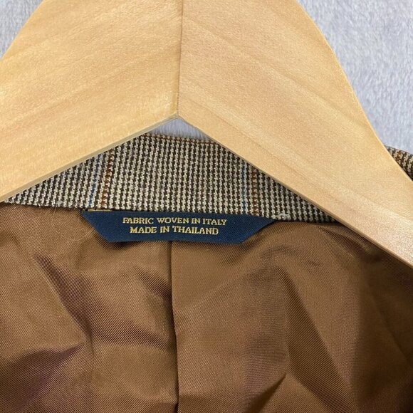 Brooks Brothers 1818 Fitzgerald 100% Wool Suit Jacket Size 44R Brown Blue Plaid - Picture 7 of 16
